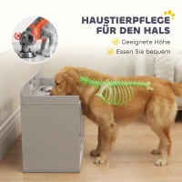PawHut Verhoogd voerstation met 2 kommen en kast, MDF, roestvrij staal, botpatroon, grijs(m-5)