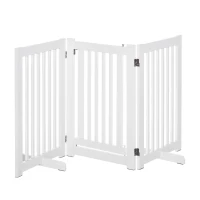 PawHut Absperrgitter Hund Freistehendes Verstellbares Schutzgitter mit Füßen 155 x 76 cm Holz Hundegitter Klappbar Treppenschutzgitter für Treppen, Türen, Küche, Flur, 3 Paneelen, Weiß(m-1)