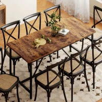 HOMCOM Mesa de Refeição Retangular para 6-8 Pessoas Mesa de Cozinha Industrial com Pés de Metal 180x80x75,5 cm Castanho Rústico(m-10)