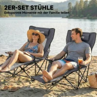 Outsunny 2er Set Campingstuhl faltbar Angelstuhl mit verstellbarer Rückenlehne Fußablage Getränkehalter Kopfstütze Dunkelgrau(m-4)