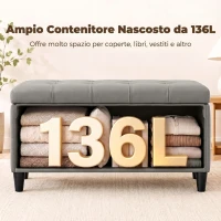 HOMCOM Panca Contenitore Imbottita 136L in Finta Pelle, 110x41x42 cm, Grigio(m-5)