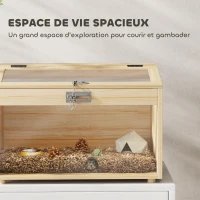PawHut Cage à hamster en bois, cage à souris avec couvercle ouvrable, fenêtre en acrylique 55 x 35 x 35 cm, effet bois naturel(m-4)