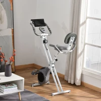 HOMCOM Vélo d'appartement magnetique pliable vélo de fitness vélo d'intérieurgrand confort dossier selle réglable poignées écran LCD multifonction support tablette acier blanc gris(m-10)
