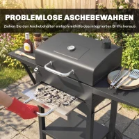 Outsunny Houtskoolgrill met Deksel, BBQ Smoker Grill met 2 Zijtafels, Grote Grilloppervlakte, Grillrooster en Thermometer(m-8)