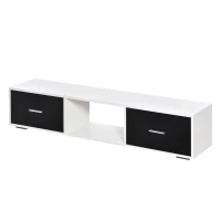 HOMCOM Mueble de TV para Televisores de hasta 60" Mesa para TV de Salón Estilo Moderno con 2 Cajones y Compartimento Abierto 140x30x32 cm Blanco y Negro(m-1)