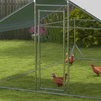 PawHut kippenhok buitenren, 400 x 300 x 195 cm kippenhok met beschermdak(m-9)