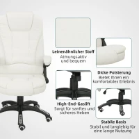Vinsetto Ergonomische bureaustoel met massagefunctie, 68 x 72 x 110–120 cm, Cremewit(m-9)