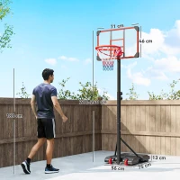 SPORTNOW Tabela de Basquetebol com Altura Ajustável 178-208 cm Rodas Base Recarregável para Exterior 75x56x210-240 cm Vermelho e Preto(m-3)