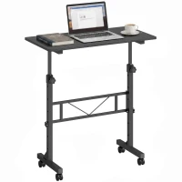 HOMCOM Overbed Table Adjustable Height Sofa Side Table with Wheels 80 x 40 cm Black(m-12)