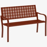 Outsunny Buitenbank, Tuinbank van Staal, Uitgesneden Rugleuning, Armleuningen, Voor 2 Personen, Rood(m-11)