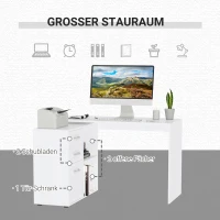 HOMCOM Eckschreibtisch Esstisch Computertisch Bürotisch Winkelschreibtisch Regal L-Form 117 x 83,5 x 76 cm, I-Form 162 x 50 x 76 cm, Weiß, MDF+Metall(m-5)