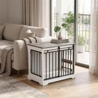 PawHut 80 cm Dog Crate Furniture with Sliding Barn Door for Medium Dogs, White(m-10)