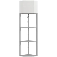 HOMCOM Corner Floor Lamp with Shelves, Tall Standing Lamps for Living Room, with Pull Chain Switch Bulb not Included, Grey(m-1)