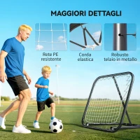 HOMCOM Rete di Rimbalzo da Calcio con Angolazione Regolabile in Metallo, 78x84x65-78 cm(m-4)