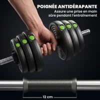 SPORTNOW Haltères 2 en 1 réglables, haltères libres avec poignées antidérapantes, 30 KG - Barres incluses(m-6)