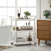 HOMCOM Carrinho Auxiliar com Rodas e 3 Prateleiras Carrinho de Cozinha com Armazenamento Carga 105 kg 88x44x93 cm Branco(m-10)