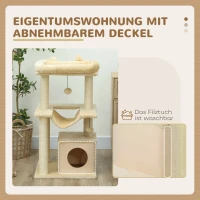 PawHut Katzenbaum, Kratzbaum mit Spielzeug, Sitzstange, Hängematte, 48 x 48 x 90 cm, Creme(m-6)