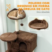 PawHut Arranhador para Gatos com Múltiplas Plataformas Cama 2 Cavernas Rede Escada Postes de Sisal 48x48x140 cm Marrom(m-5)