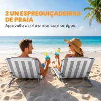 Outsunny Conjunto de 2 Esteiras de Praia com Encosto Reclinável em 5 Níveis Bolsa de Transporte e Apoio de Cabeça 48x134x33-43 cm Branco e Cinzento(m-4)