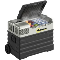 Outsunny Autokoelkast, Koelbox, mobiel, 56L -20℃ tot 20℃, 69x43x54cm, Zwart/Grijs(m-11)