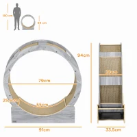 PawHut Kattenlooprad, 91 cm met Rem en Krabmat, voor Actieve en Gezonde Kattenbeweging, Grijs(m-3)
