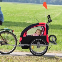 HOMCOM Kinderanhänger Fahrradanhänger mit Universalkupplung 155 x 88 x 108cm Stahl Rot+Schwarz(m-10)