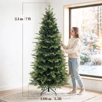 HOMCOM Geneva Fir Hinged Xmas Tree, 7ft/210cm Artificial Christmas Tree with 2079 Branch Tips, Foldable Steel Stand, Green(m-3)