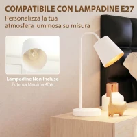 HOMCOM Set di 2 Lampade da Tavolo Moderne in Acciaio con Porte USB, Attacco E27, Bianco(m-5)