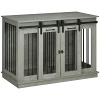 PawHut Hundekäfig mit 2 Türen, Hundebox, Transportbox für Hunde, rustikales Design, verriegelbar, Grau(m-1)