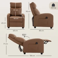 HOMCOM Recliner Armchair, Massage Faux Leather Push Back Reclining Chair with Adjustable Leg Rest, Side Pocket, Dark Brown(m-3)