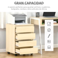 HOMCOM Cajonera de Oficina con 4 Cajones Cajonera de Escritorio con Ruedas para Estudio 46x40x65 cm Natural(m-5)