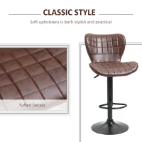 HOMCOM Bar Stools Set of 2 Adjustable Height Swivel Bar Chairs in PU Leather with Backrest & Footrest, Brown(m-6)