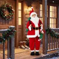 HOMCOM 4ft Singing Dancing Santa Claus, Standing Christmas Animated Santa Figure with Sack, Hanging Elf, Sound/Touch Activated(m-12)