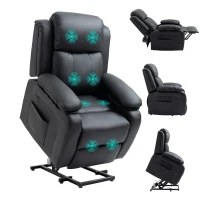HOMCOM Riser and Recliner Chair with Vibration Massage, PU Leather Power Lift Chair for Elderly, Black(m-14)