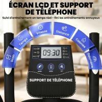SPORTNOW Vélo Elliptique, Écran LCD, Résistance 8 Niveaux, Capteur Pouls, Bluetooth, Support pour Téléphone, 100x52x153cm, Gris(m-6)