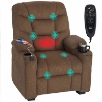 HOMCOM Electric Massage Recliner Armchair with Vibration, Heat, Whisper-Quiet Motor, Memory Function, Fleece Power Reclining Chair with Spring Pack, USB Port, Footrest, Side Pocket, Brown(m-12)