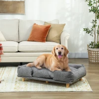PawHut Hundesofa, Haustiersofa, Haustierbett, abnehmbares u. waschbares Polster, Natur+ Dunkelgrau(m-2)