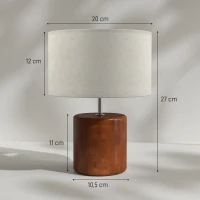 HOMCOM Lámpara de Mesa Rústica Lámpara de Mesita de Noche con Base de Madera Pantalla de Lino Interruptor Basculante Marrón(m-3)