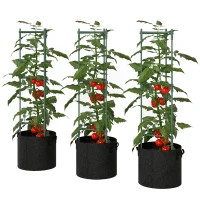 Outsunny 3 Packs Tomato Cages with 83.7L Grow Bags, 120cm Adjutstable Triangle Plant Stakes Support Trellis with Planter Bags(m-11)