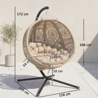 Outsunny Round Egg Basket Chair, with Steel Stand, Sand(m-3)