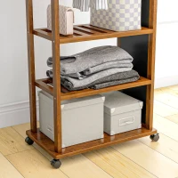 HOMCOM 2-in-1-Spiegel Spiegel Ganzkörperspiegel Garderobe, 1 Kleiderstange, 3 Regale, 35,8 x 59,8 x 170 cm, Natur(m-9)
