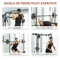 SPORTNOW Máquina Multi Estação de Musculação Máquina de Musculação com Suporte para Agachamentos e Barra para Pesos 210x132x225 cm Preto(m-4)