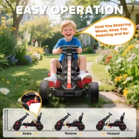 AIYAPLAY Pedal Go Kart for Kids Aged 3-6 Years, with Freewheel System, Brake, EVA Anti-Slip Wheels, Red(m-5)
