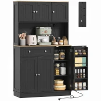 HOMCOM 173 cm Tall Kitchen Cupboard with Charging Station, Pantry Storage Cabinet with Adjustable Shelves and 4 Door Racks(m-14)