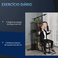 HOMCOM Máquina Multi Estação de Musculação com Placas de Peso de 45kg Carga Máxima 120kg para Treinamento Fitness 150x110x210cm Preto(m-6)