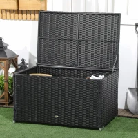 Outsunny Baule da Giardino in Rattan e Acciaio con Coperchio, 95x60x53cm, Nero(m-10)