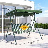 Outsunny Baloiço de Jardim de 3 Lugares com Almofada Toldo Ajustável e Estrutura de Metal 172x110x153cm Verde e Branco(m-3)
