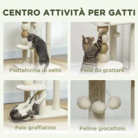 PawHut Torre per Gatti con Lettino, Piattaforma e Pallina Giocattolo, in Legno, Peluche e Iuta, 48.5x40x76 cm, Beige(m-5)