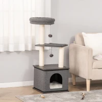 PawHut Katzenkratzbaum Katzenspielzeug Kletterbaum Spielmöglichkeiten Spielsisal Spielseil PB-Platte Sisal Dunkelgrau 40 x 40 x 104 cm(m-10)