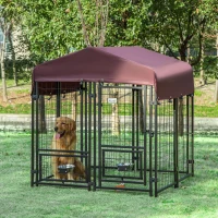 PawHut Chenil extérieur pour chiens parc à chiot avec toit en tissu oxford avec 2 supports de bol rotatifs 8 panneaux toit résistant aux intempéries 120 x 120 x 138 cm(m-2)